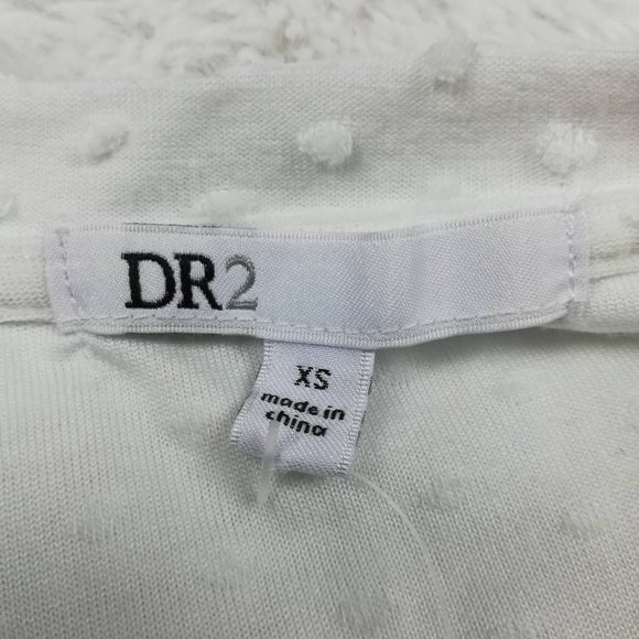DR2 Womens Blouse White Knit Dot Crew Neck Puff Short Sleeve Pullover‎ XS New - Picture 6 of 8